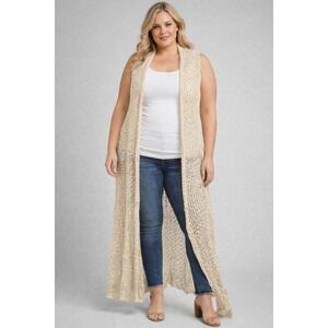 RXB Women's Sz XL Beige Long Open-Front Duster Knit Sweater Cardigan NWT